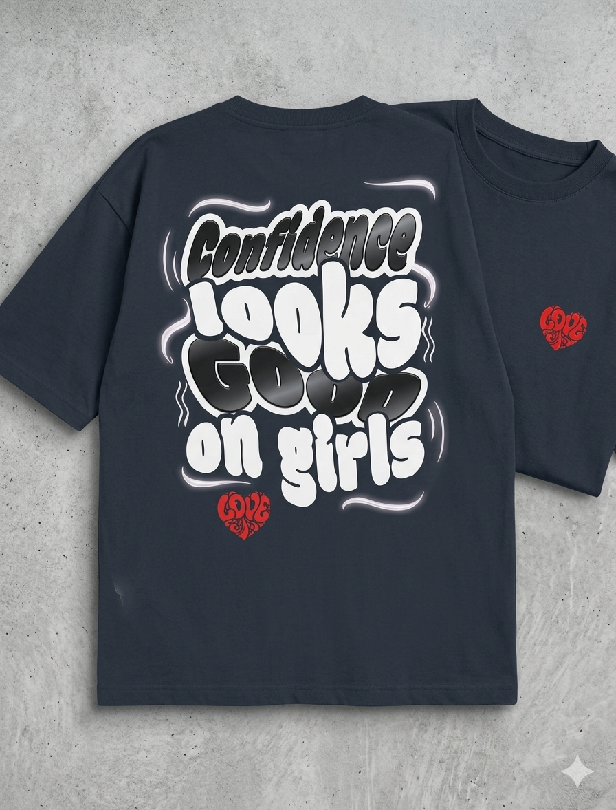 Girls' Graphic T-Shirt - Confidence Looks Good - Oversized Streetwear