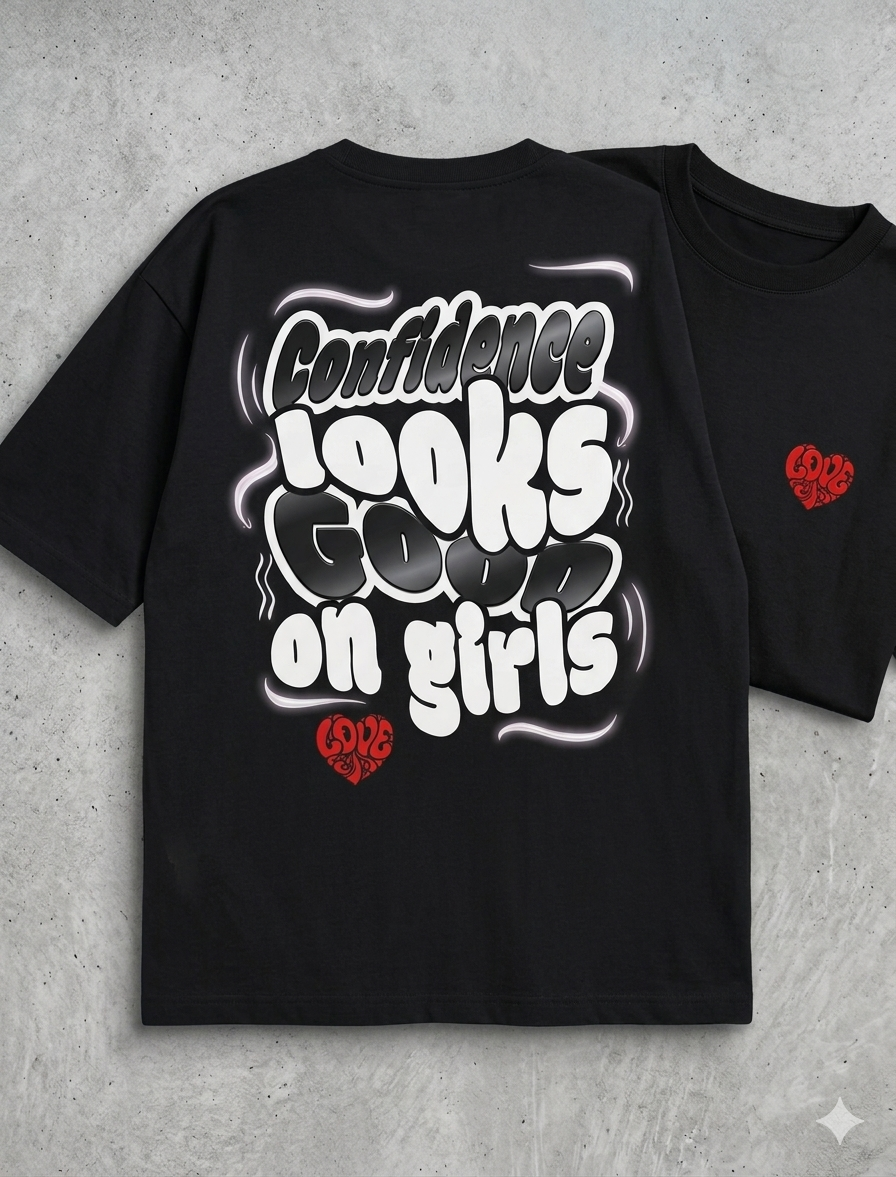 Girls' Graphic T-Shirt - Confidence Looks Good - Oversized Streetwear