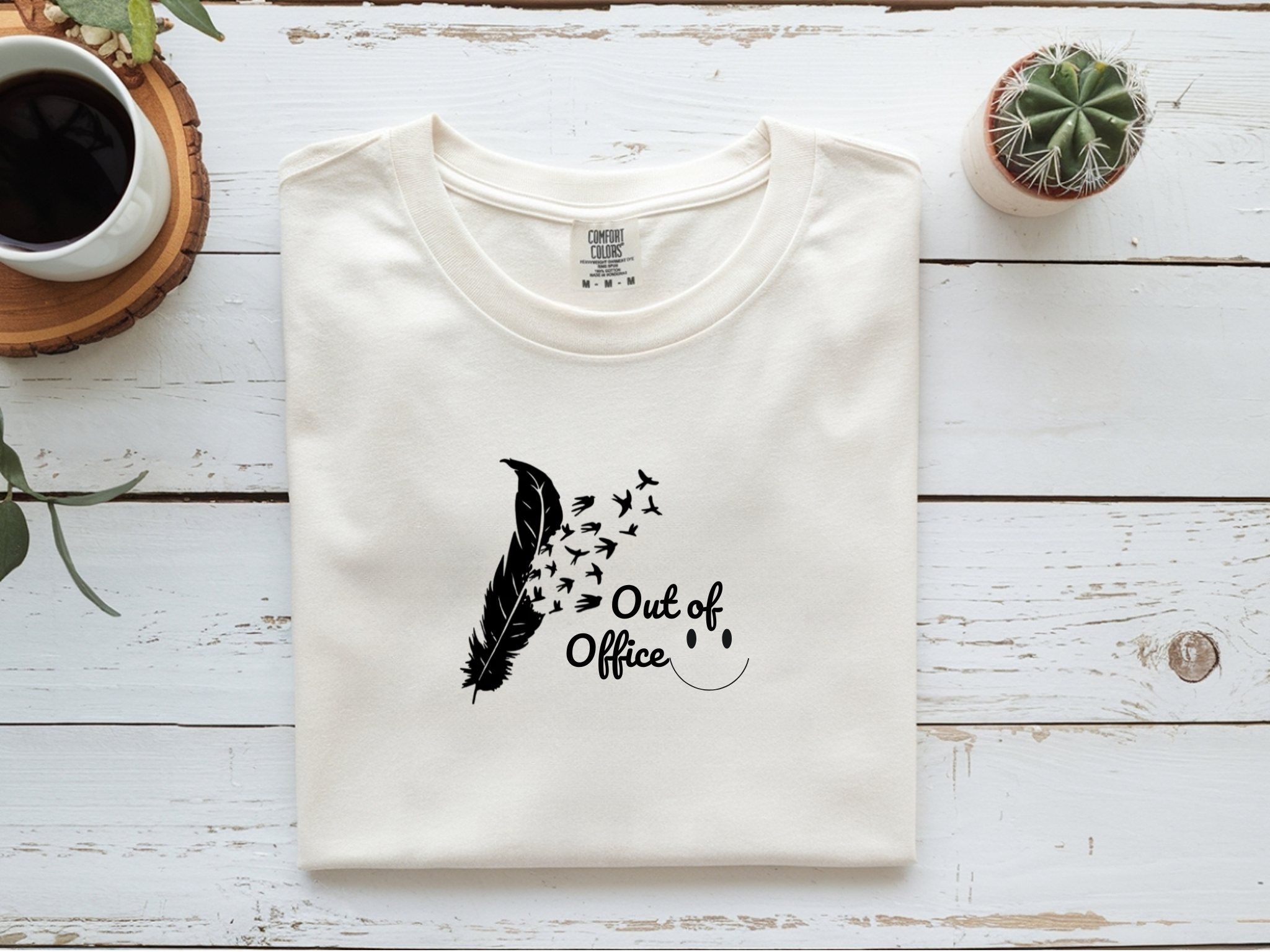 "Out of Office" Feather & Birds Graphic Tee – Comfort Colors® Premium Cotton